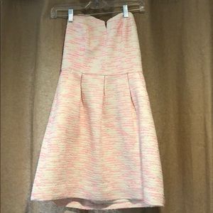 Anthropologie pink and cream tweed strapless dress